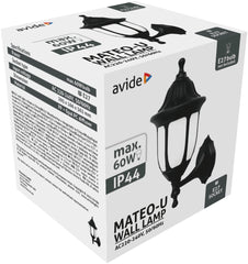 Avide Επιτοίχιο Φωτιστικό Εξωτερικού Χώρου Mateo-U 1xE27 IP44 Μαύρο