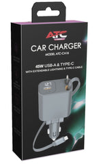 ATC-CA16 Φορτιστής Αυτοκινήτου 45W USB-A & Type-C με Επεκτεινόμενο Καλώδιο Lightning & Type-C