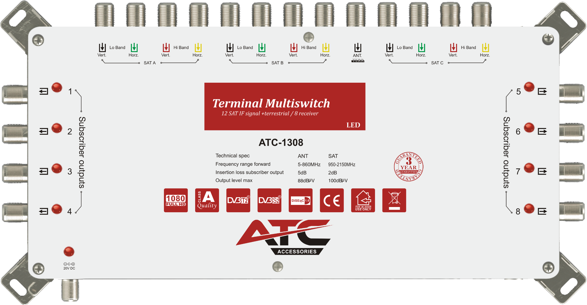 ATC Πολυδιακόπτης ATC-1308 (3 Sat + 1 Ter / 8 Εξόδοι)