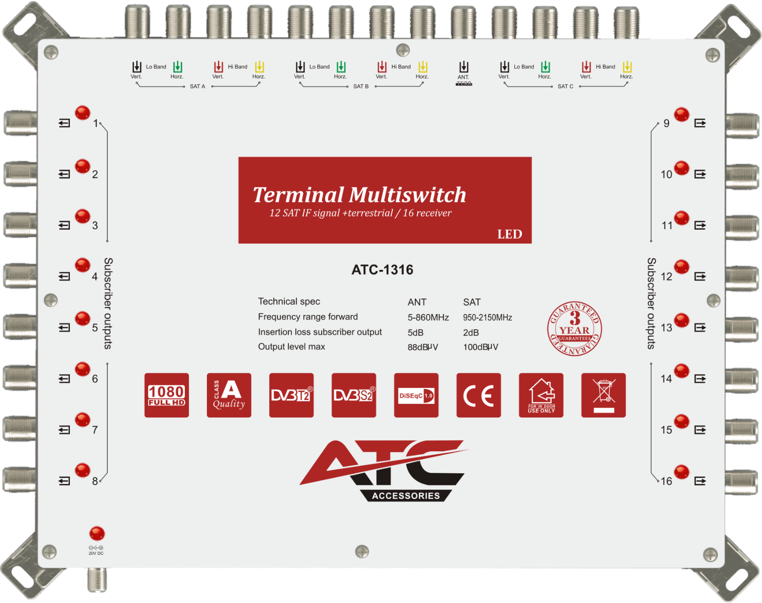 ATC Πολυδιακόπτης ATC-1316 (3 Sat + 1 Ter / 16 Εξόδοι)
