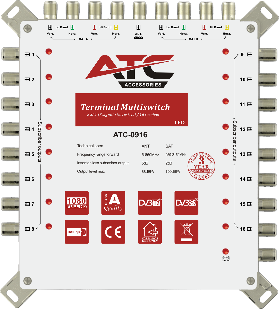 ATC Πολυδιακόπτης ATC-0916 (2 Sat + 1 Ter / 16 Εξόδοι)