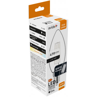 Avide Λάμπα LED Λευκή Filament Candle 4.5W E14 NW 4000K