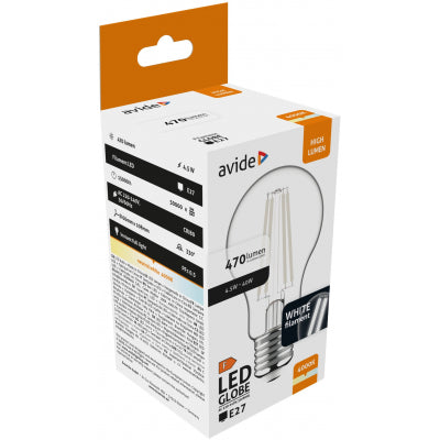 Avide Λάμπα LED Λευκή Filament Σφαιρική 4.5W E27 NW 4000K