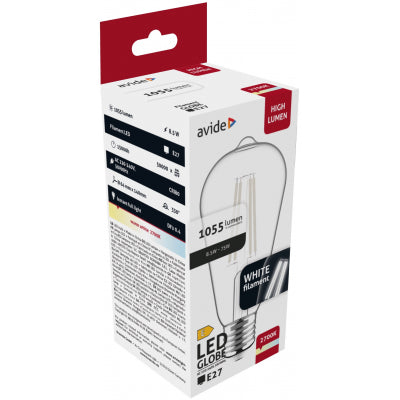 Avide Λάμπα LED Λευκή Filament ST64 3.8W E27 WW 2700K