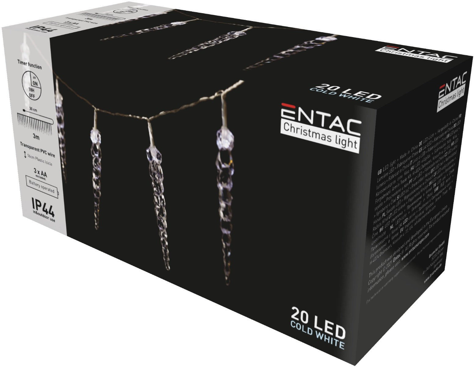 Entac Χριστουγεννιάτικα Λαμπάκια Βροχή IP44 20 LED Πλαστικά 16εκ Ψυχρό 3μ
