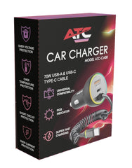 ATC-CA08 Φορτιστής Αυτοκινήτου με 2 Θύρες USB-A & Type-C και Καλώδιο Type-C 70W