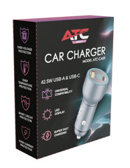 ATC-CA09 Φορτιστής Αυτοκινήτου με 2 Θύρες USB-A & Type-C και LED Οθόνη 42.5W