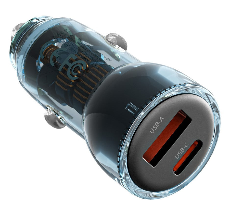 XO CC60 Smart Φορτιστής Αυτοκινήτου A30W+C30W/Ταυτόχρονη 60W Μπλε με Διαφάνεια