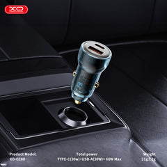 XO CC60 Smart Φορτιστής Αυτοκινήτου A30W+C30W/Ταυτόχρονη 60W Μπλε με Διαφάνεια