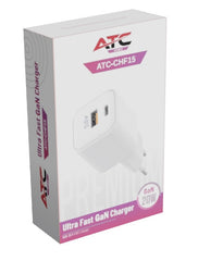 ATC-CHF15 Φορτιστής GaN Ταχείας Φόρτισης με 2 Θύρες USB-A & Type-C 20W