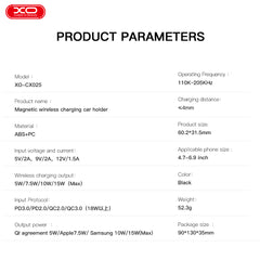 XO CX025 Magsafe Μαγνητικός Ασύρματος Φορτιστής Αυτοκινήτου 15W