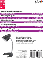 Avide Basic Φωτιστικό Γραφείου με C Βάση Ασημί