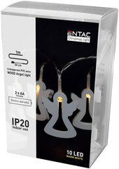 Entac Χριστουγεννιάτικα Λαμπάκια Εσωτερικά Ξύλινα Αγγελλάκια 10 LED Θερμό 1μ (2xAA Δεν περιλαμβ.)