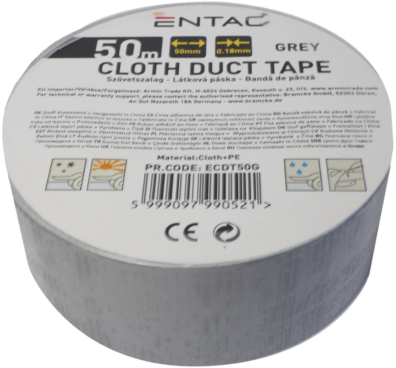 Entac Μονωτική Ταινία Cloth 0.18x50mm Γκρι 50m