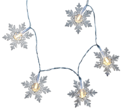 Entac Χριστουγεννιάτικα Λαμπάκια Εσωτερικές Πλαστικές Νιφάδες 10 LED Θερμό 1m (2xAA Δεν περιλαμβ.)