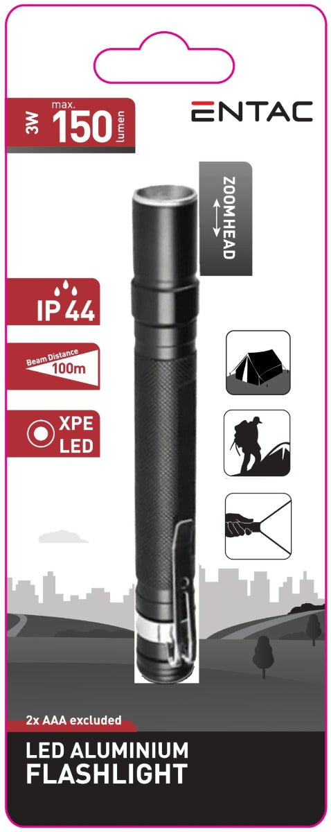 Entac Φακός Zoom Αλουμινίου με Κλίπ 3W