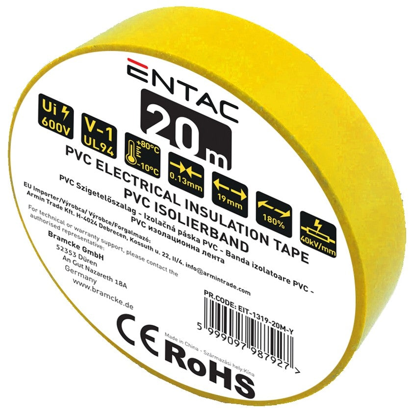 Entac Μονωτική Ταινία 0.13x19mm Κίτρινη 20μ