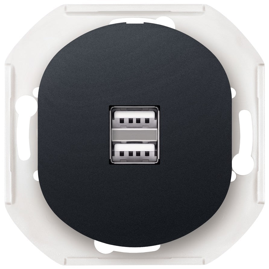 EON E6161.E1 2xUSB Πρίζα Φόρτισης 2.1A 5V Χωρίς Πλαίσιο Κάλυψης soft-touch Μαύρη
