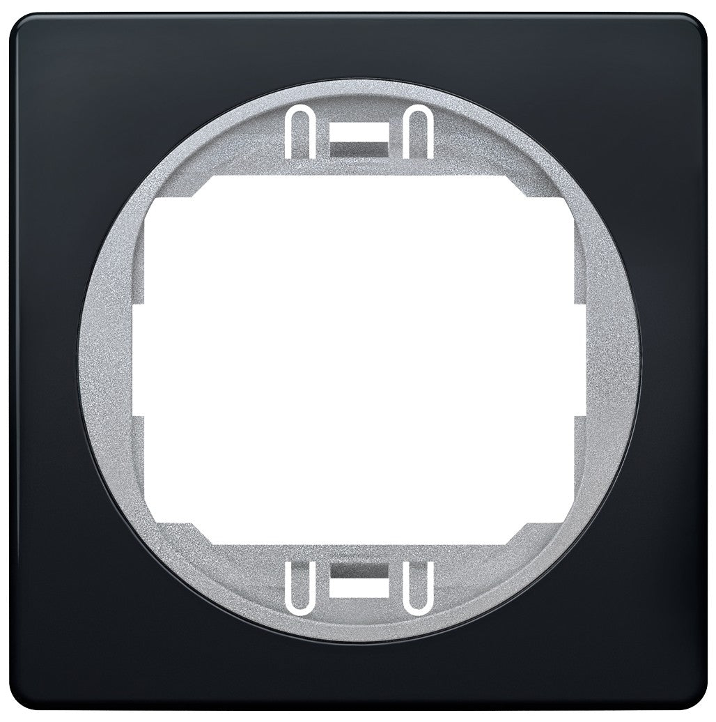 EON E6801.E1S Πλαίσιο μιας Θύρας 80x80 soft-touch Μαύρο με Ασημί Στήριγμα