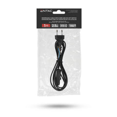 Entac Rewireable Καλώδιο 2G0.75 με Διακόπτη ON/OFF Μαύρο 2.5m