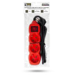 Entac Πολύπριζο 3 Θέσεων με Διακόπτη 3x1.0mm 1.5m Κόκκινο