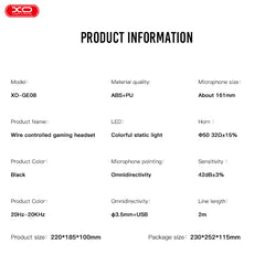 XO GE-08 Ακουστικά Gaming με Στατικό RGB και Μικρόφωνο USB+Dual 3.5mm