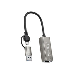 XO HUB018 Αντάπτορας Δικτύου USB σε Type-C 2-σε-1 RJ45 100Mbs