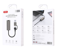 XO HUB018 Αντάπτορας Δικτύου USB σε Type-C 2-σε-1 RJ45 100Mbs