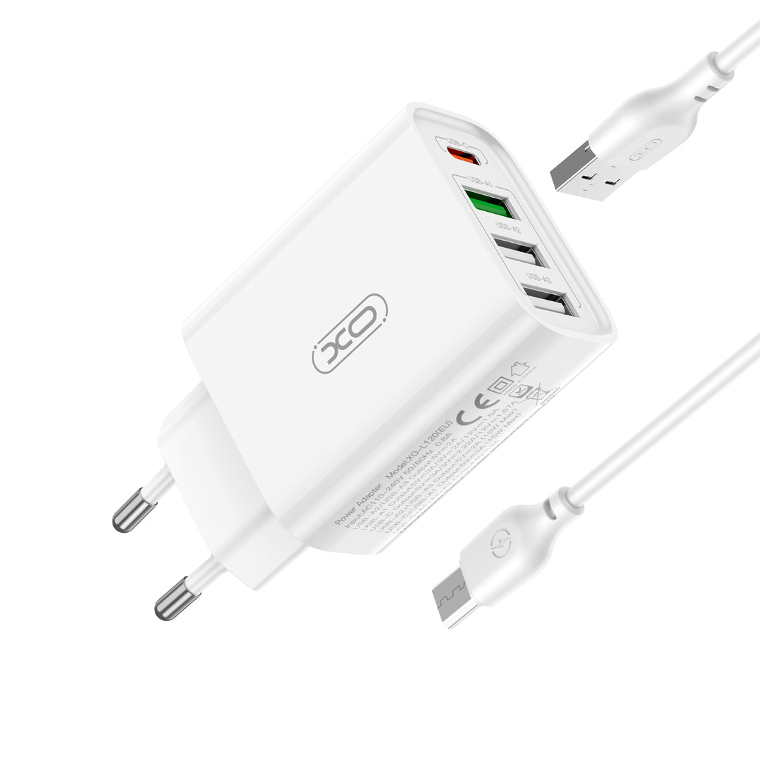 XO L120 (EU) Φορτιστής Ταχείας Φόρτισης με Πολλαπλές Θύρες και Καλώδιο Micro (NB189A)