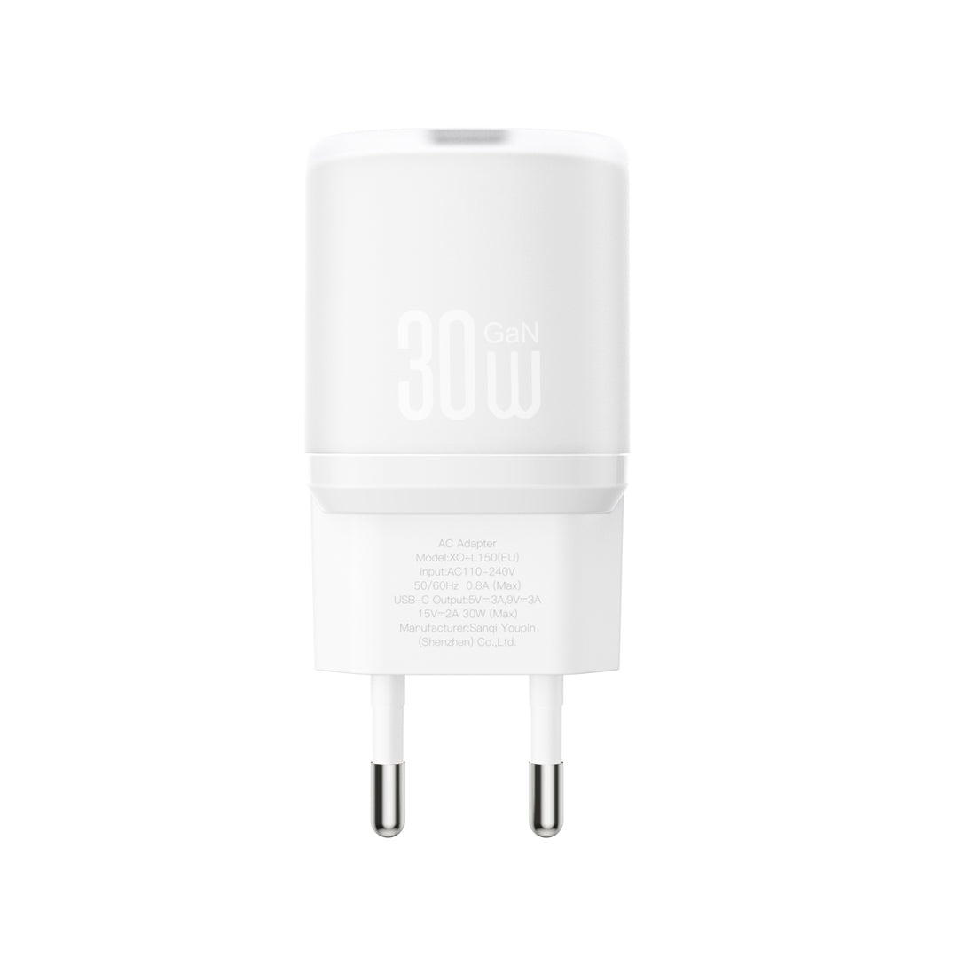XO L150 (EU) 30W Μονός Γρήγορος Φορτιστής USB-C Λευκό
