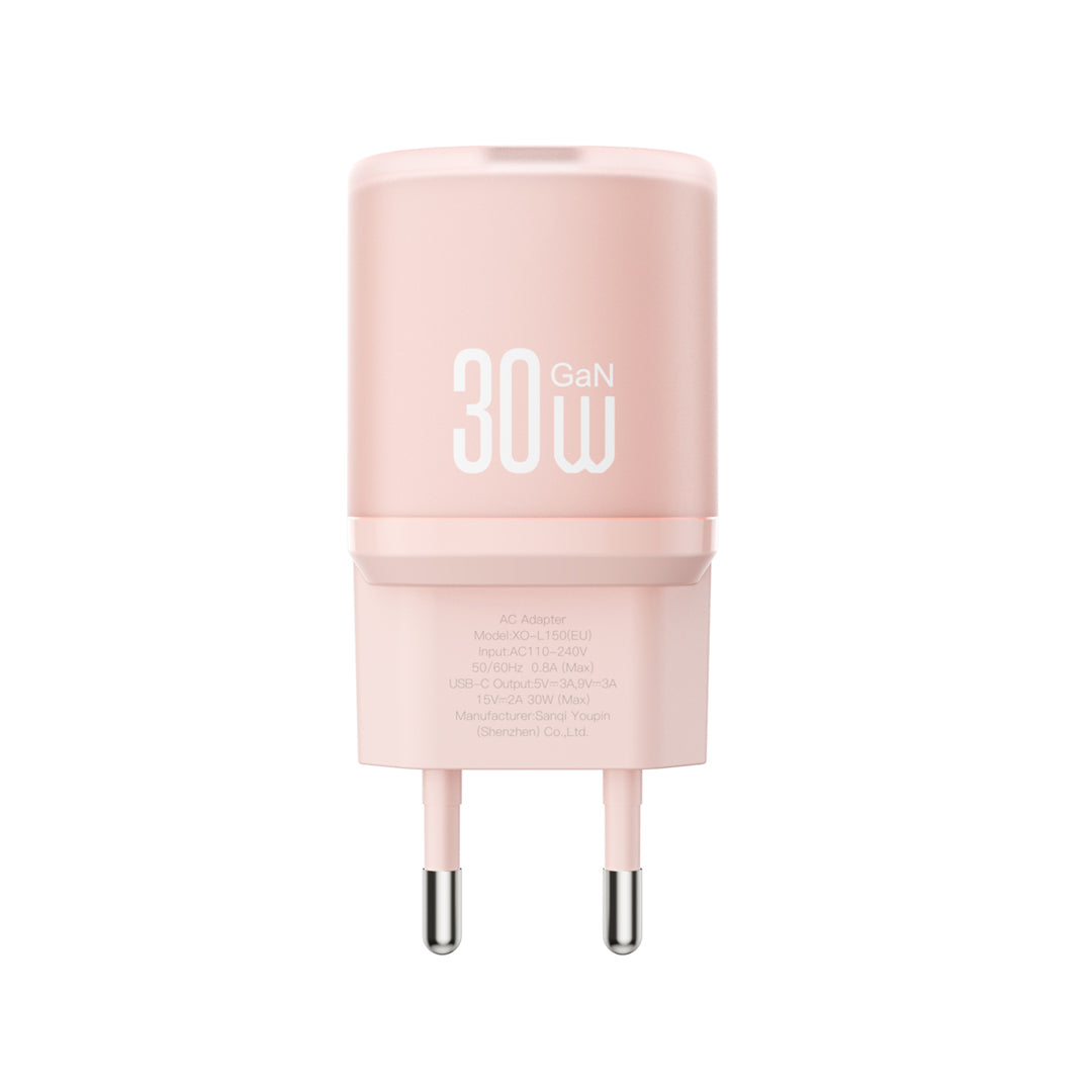XO L150 (EU) 30W Μονός Γρήγορος Φορτιστής USB-C Ροζ