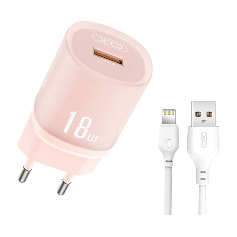XO L157(EU) Φορτιστής QC3.0 18W με Καλώδιο Lightning Ροζ