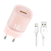 XO L157(EU) Φορτιστής QC3.0 18W με Καλώδιο Lightning Ροζ