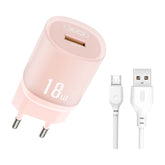 XO L157(EU) Φορτιστής QC3.0 18W με Καλώδιο Micro Ροζ