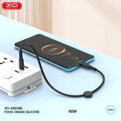 XO NB-Q248B Suluo Series Φορητό Καλώδιο Σιλικόνης Type-c σε Type-C 60W 25cm Strip Μαύρο