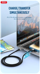 XO NB-Q223B Διαφανές Gold Plated Series Καλώδιο Μεταφοράς Δεδομένων Type-C σε Type-C 60W 1m