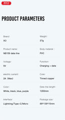 XO NB159 2.0A USB Καλώδιο για Lightning 1.2m Μωβ