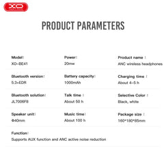 XO BE41 Ακουστικά Κεφαλής Bluetooth Star Mist με ANC Noise Reduction Μαύρα