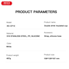 XO CF12 Kate Διπλό Παγούρι Θερμομόνωσης Ποτού 800ml