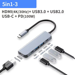 Αντάπτορας 5 σε 1 PD 100W Type-C HDTV USB2.0/3.0 4K 30HZ