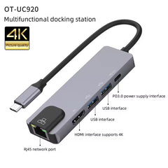 Αντάπτορας 5 σε 1 RJ45 USB3.0x2 PD 4K 60HZ HDTV
