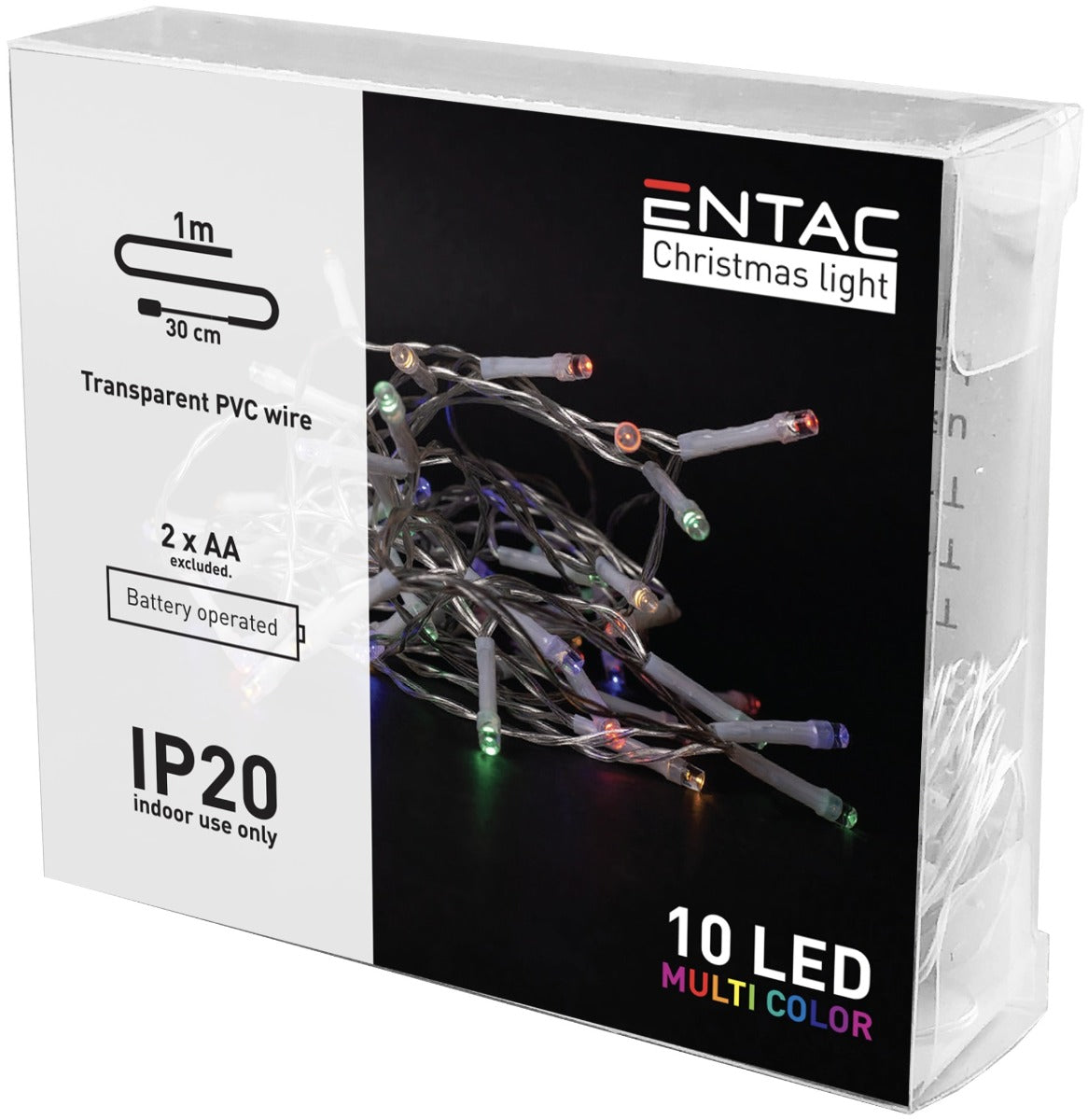 Entac Χριστουγεννιάτικα Λαμπάκια Εσωτερικά 10 LED Πολύχρωμα 1μ (2xAA Δεν περιλαμβ.)