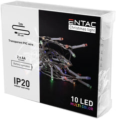 Entac Χριστουγεννιάτικα Λαμπάκια Εσωτερικά 10 LED Πολύχρωμα 1μ (2xAA Δεν περιλαμβ.)