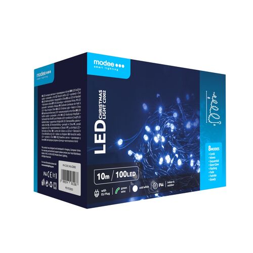 Modee Lighting Χριστουγεννιάτικα Φωτάκια LED με Αντάπτορα (100LED/10m/10cm) Ψυχρό