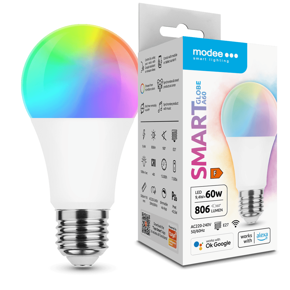 Modee LED Smart Σφαιρική Λάμπα A60 9,4W E27 180° RGB 806lm με Tuya Wi-Fi