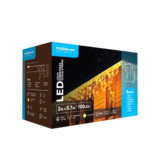 Modee Χριστουγεννιάτικα Φωτάκια LED με Αντάπτορα & Δυνατότητα Επέκτασης (100LED/2m/H70cm) Θερμό Λευκό