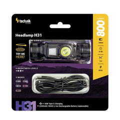 Technik Φακός Κεφαλής H31 με Ενσωματομένη Μπαταρία OSRAM P9 Κόκκινο Φως & USB-C 800lm