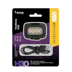 Technik Φακός Κεφαλής H30 με Ενσωματομένη Μπαταρία SST20 LED Κόκκινο Φως & USB-C 650lm