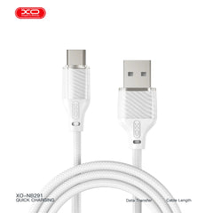 XO NB291 Καλώδιο Φόρτισης & Μεταφοράς Δεδομένων Type-C Braided 6A Λευκό