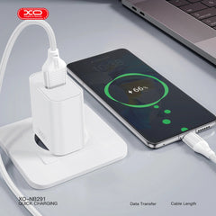 XO NB291 Καλώδιο Φόρτισης & Μεταφοράς Δεδομένων Type-C Braided 6A Λευκό